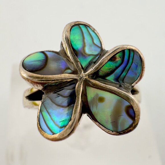 Natural Abalone Flower Ring in Sterling Silver Size 6.75 - Picture 2 of 16